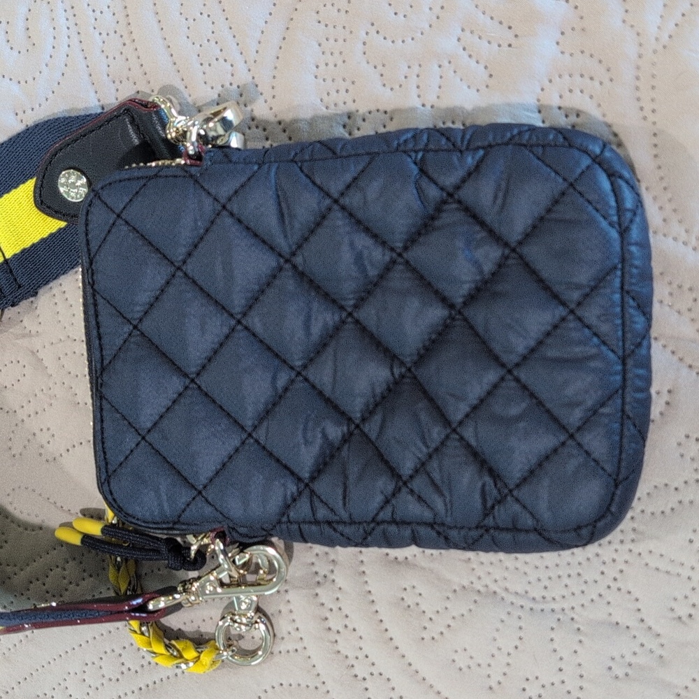 MZ Wallace Quilted Cosby Crossbody Bag with Yellow and Navy Strap - Picture 4 of 9